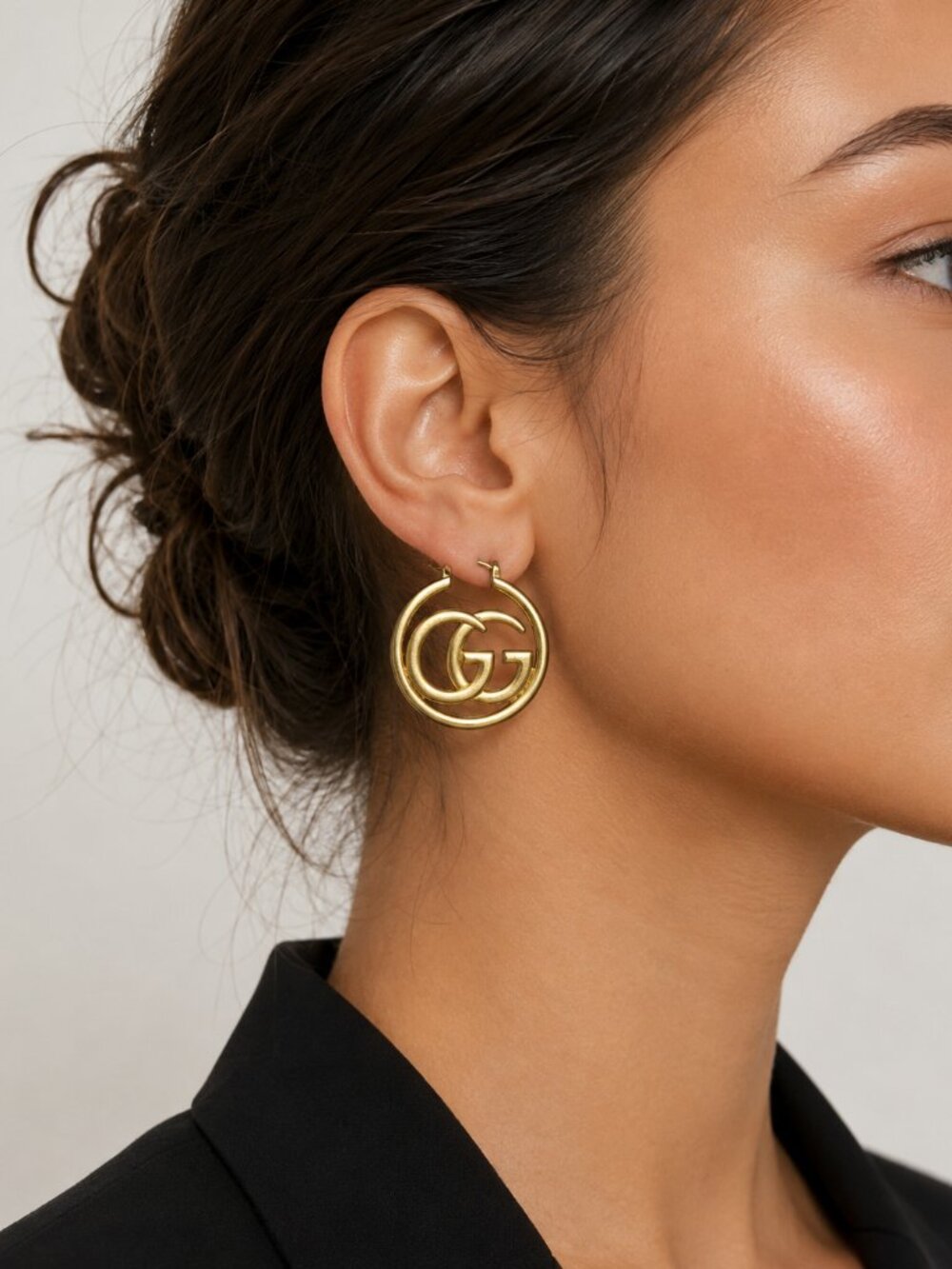 Gold GG Large Round Hoop Earrings Modern Fashion Jewelry